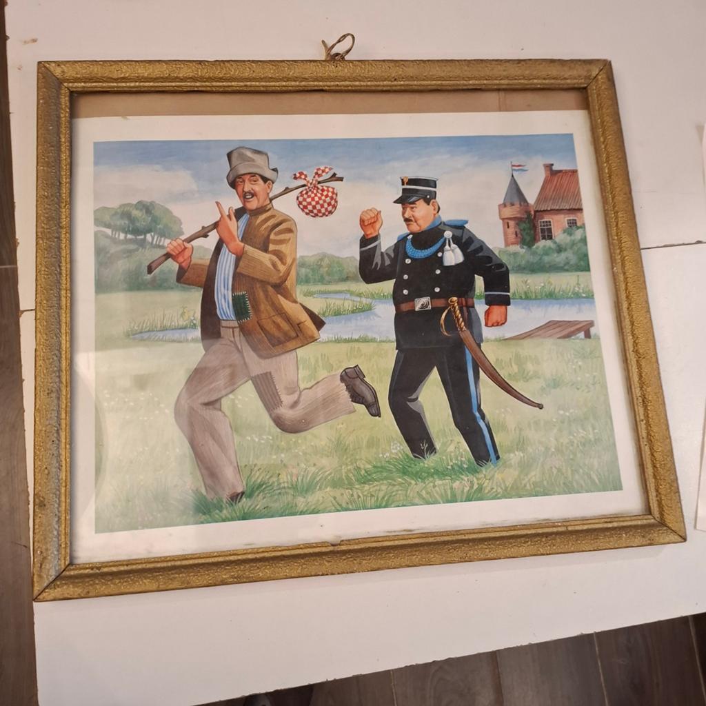 Swiebertje en Bromsnor, vintage afbeelding in lijst, Antiek en Kunst, Ophalen