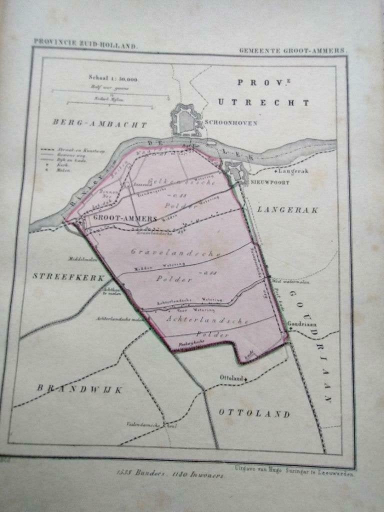 054 / Groot Ammers  Litho 1866  Kuyper  ZH, Antiek en Kunst, Ophalen of Verzenden