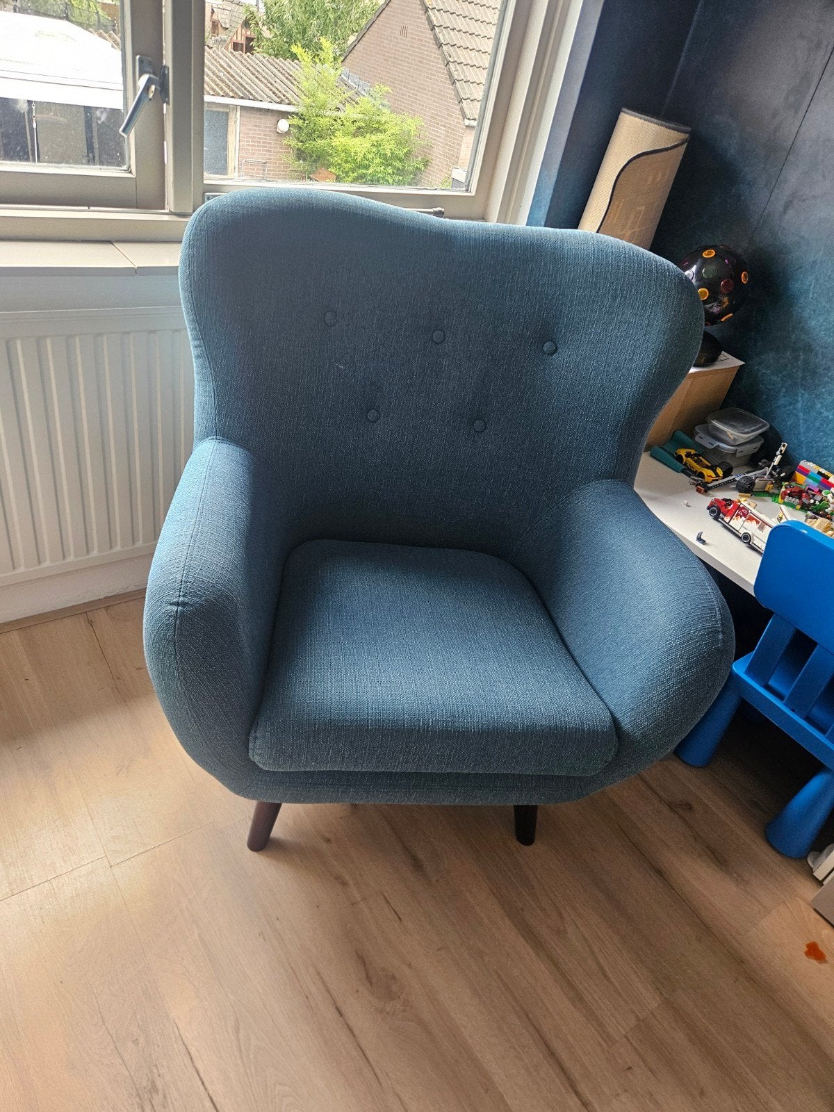 Comfortabele turquoise fauteuil viborg, Ophalen, Modern, Comfortabel, 75 tot 100 cm, Zo goed als nieuw