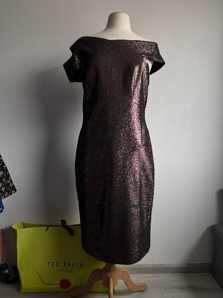 Ted Baker "Maggz" Metallic Jurk Brons | Maat 4 (XL/42), Overige kleuren, Maat 42/44 (L), Ophalen of Verzenden, Zo goed als nieuw