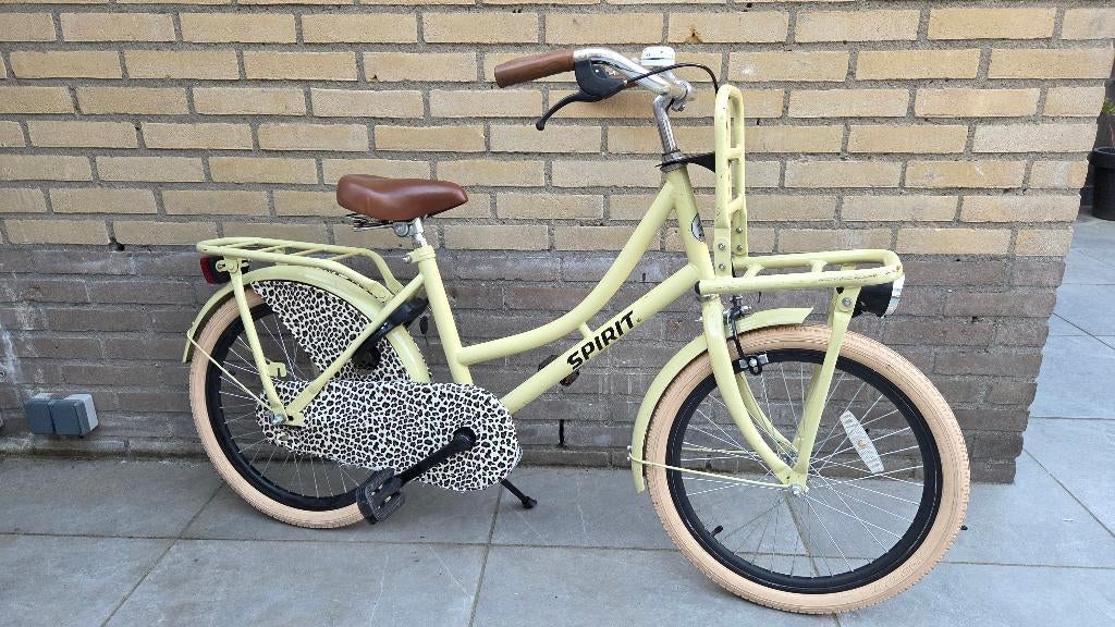 20 inch meisjesfiets Spirit geel Panterprint, Fietsen en Brommers, Ophalen, Terugtraprem, Gebruikt, Handrem