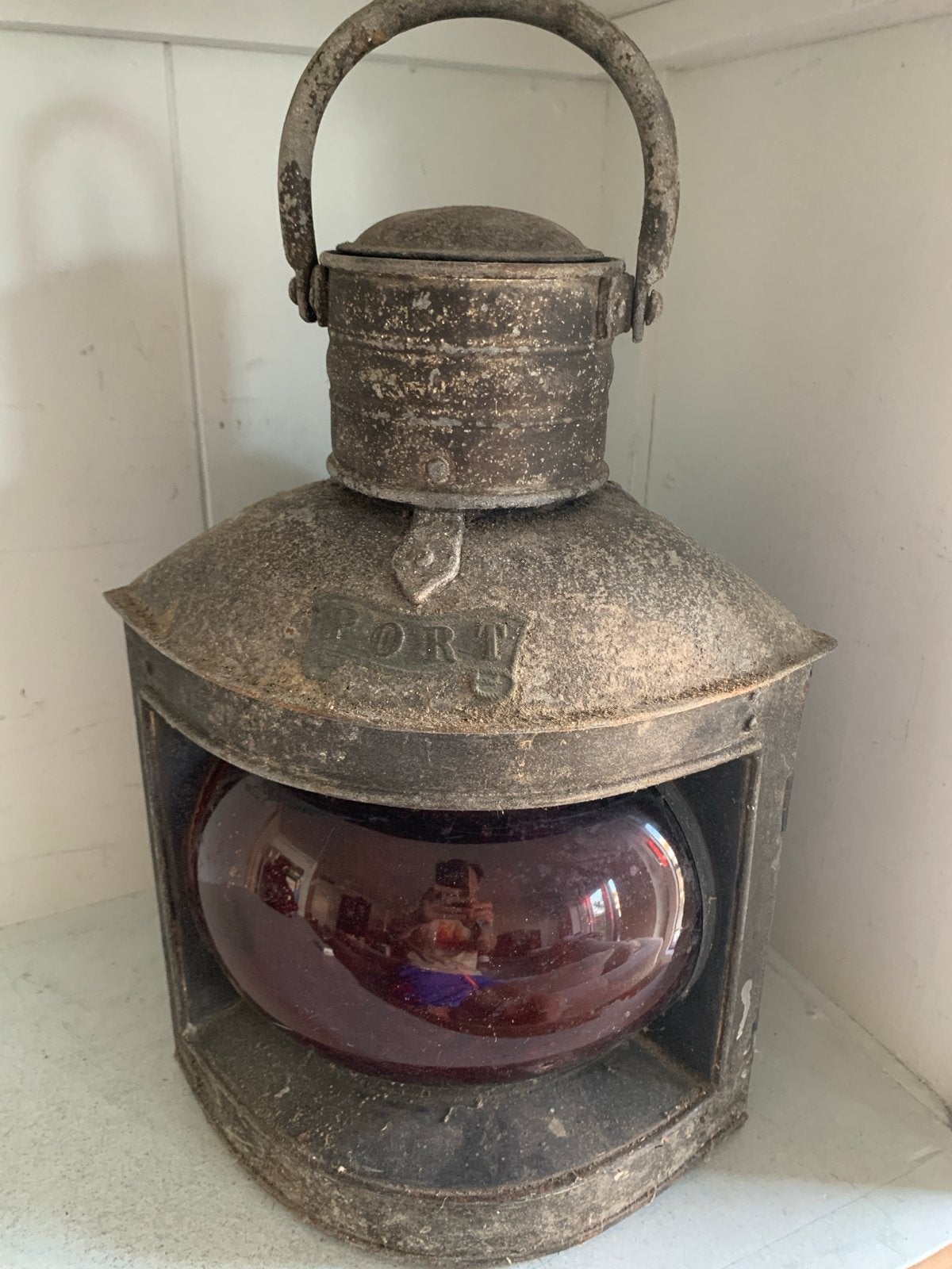 Antieke scheepslamp 'Port' - rood - Navigatielicht patina, Ophalen of Verzenden
