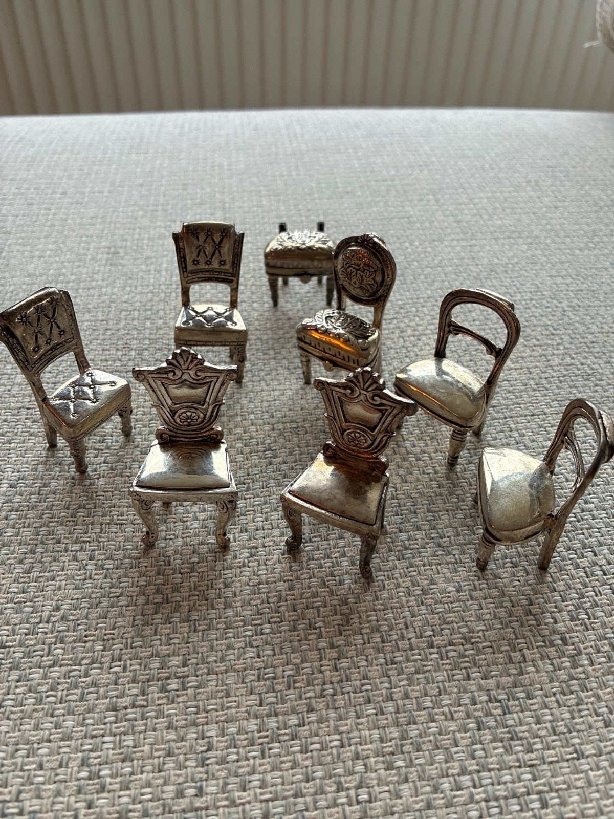 Set van 7 kleine zilverkleurige stoeltjes, Ophalen of Verzenden