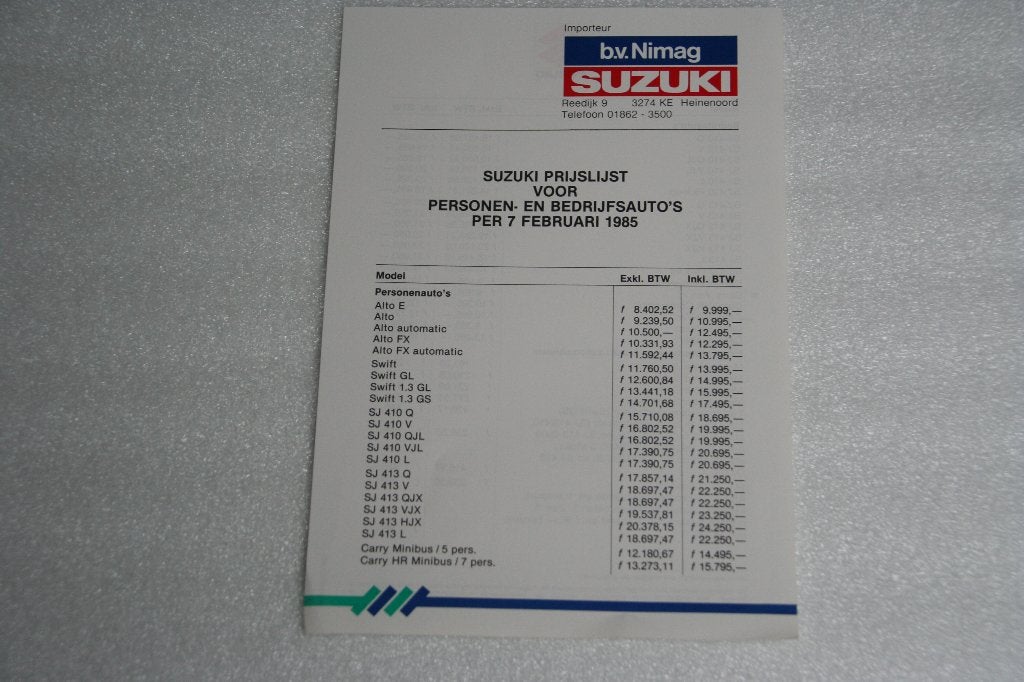 Folder Suzuki prijslijst (07-02-1985) (9), Ophalen of Verzenden, Nieuw, Overige merken