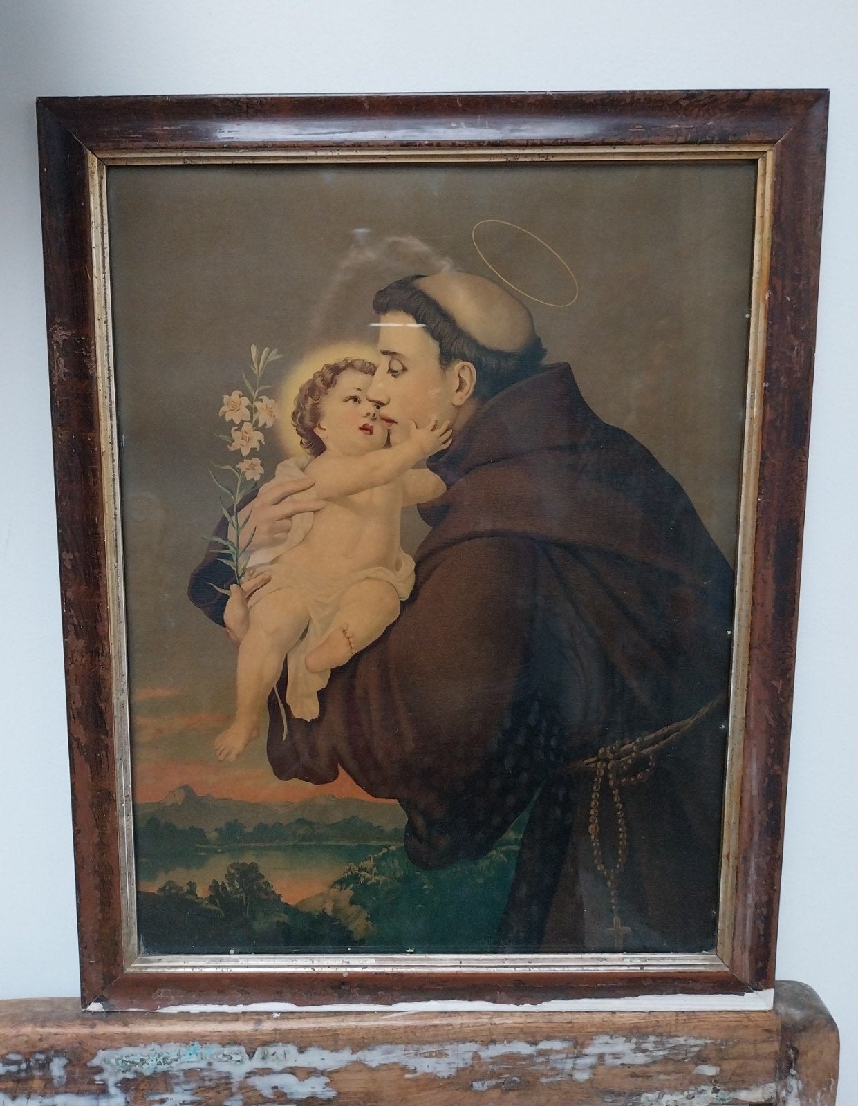 Antieke lijst met religieuze afbeelding, Ophalen of Verzenden