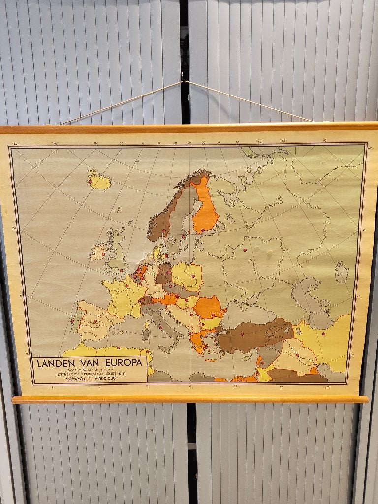 Vintage schoolkaart Landen van Europa – Bakker en Rusch, Ophalen of Verzenden, Aardrijkskunde