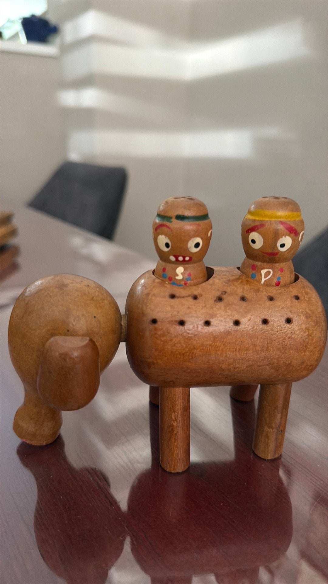 Vintage peper en zoutstel en prikkerhouder,olifant (hout), Antiek en Kunst, Ophalen of Verzenden