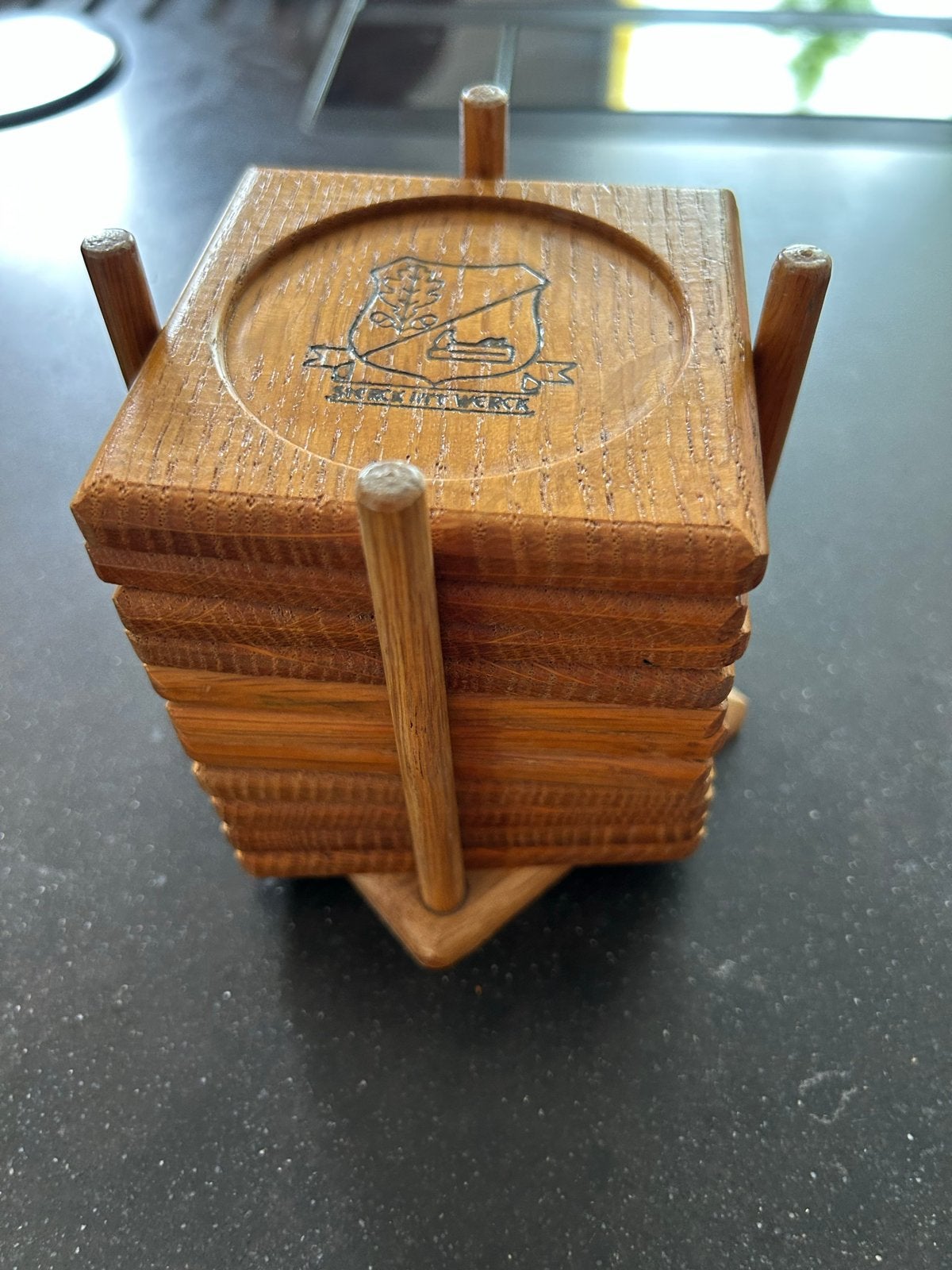 Vintage eikenhouten onderzetters Meubelfabriek Oisterwijk, Ophalen of Verzenden, Gebruikt
