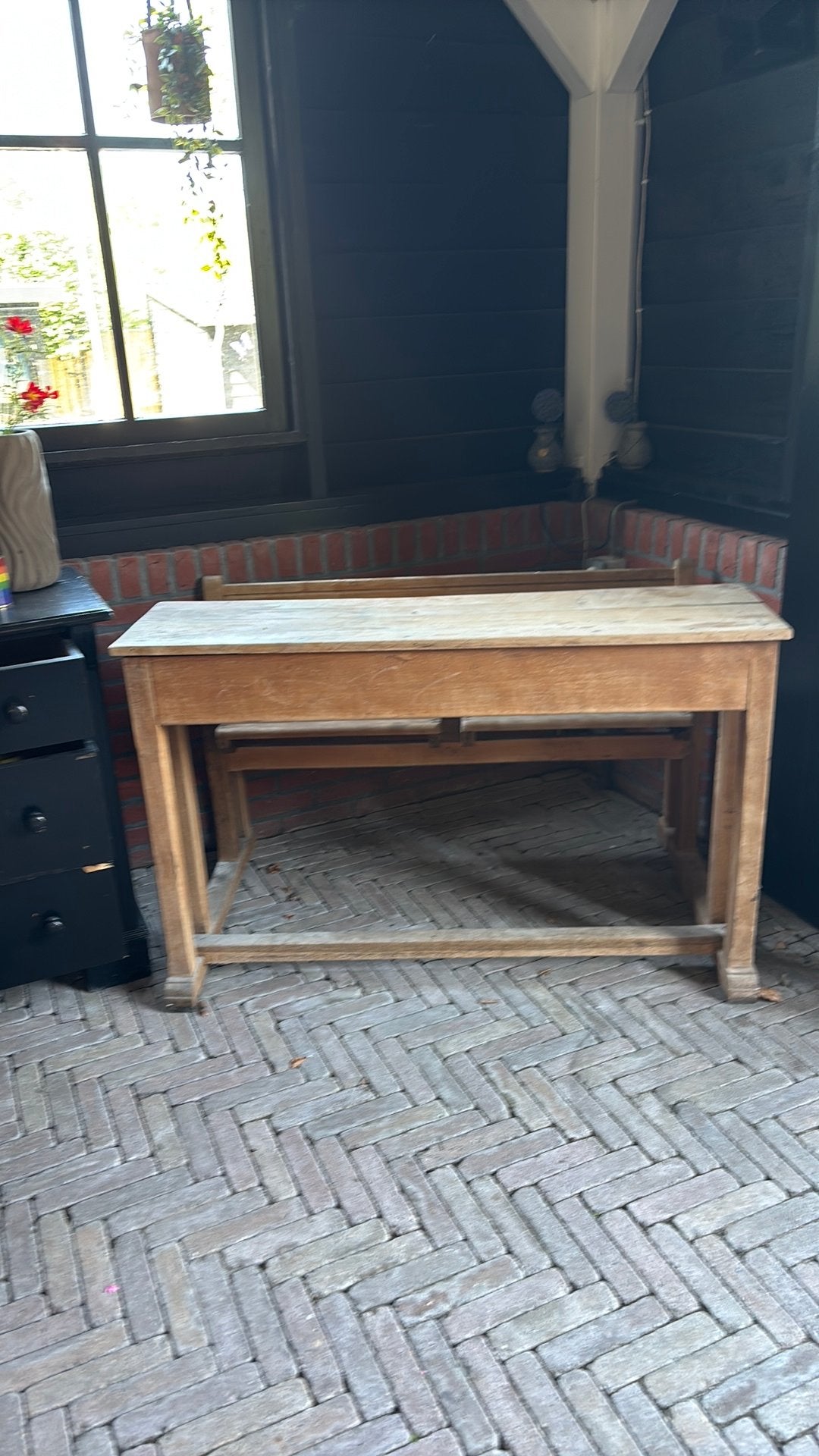 Grenen tafel met vaste bank, Doe-het-zelf en Verbouw, Ophalen, Zo goed als nieuw