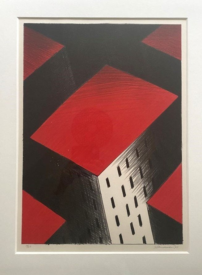Jeroen Henneman - Rode daken, Antiek en Kunst, Ophalen, Gelimiteerde oplage, Papier/karton, Zeefdruk