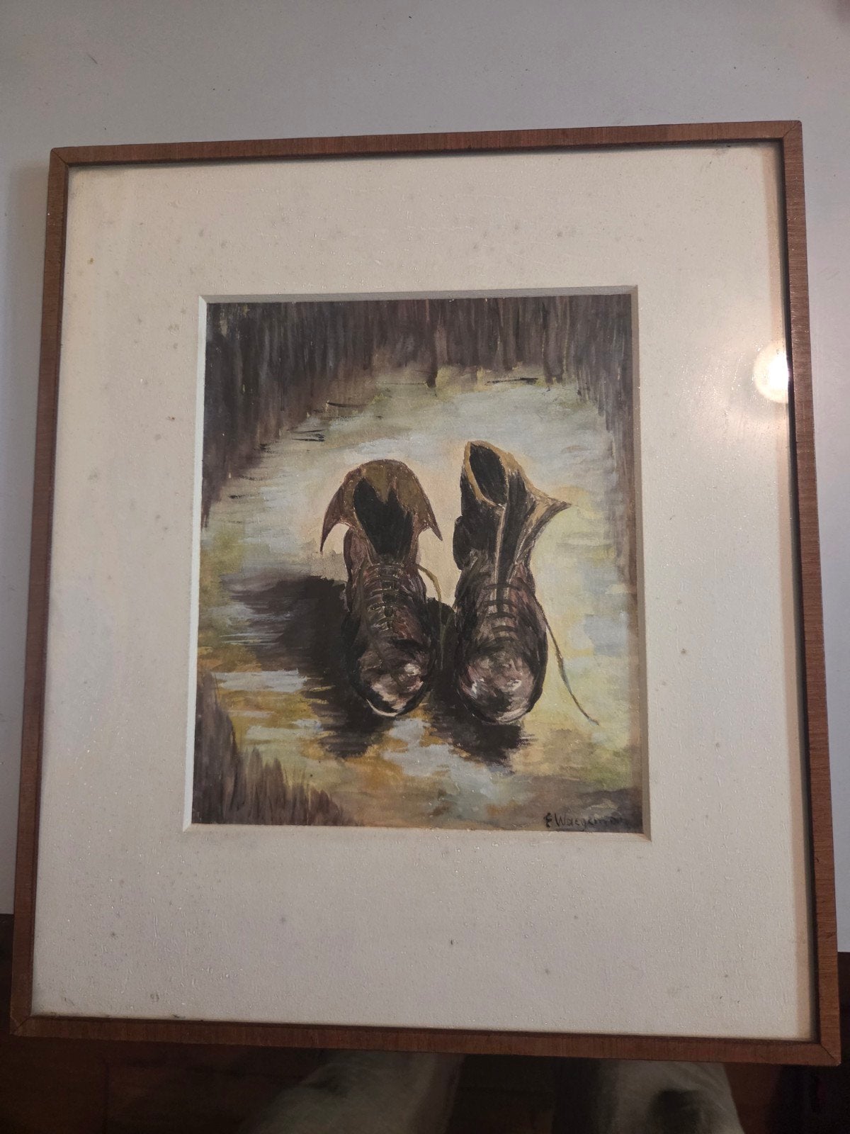 Gouache van F. Wagenaar - Oude Schoenen, Ophalen of Verzenden
