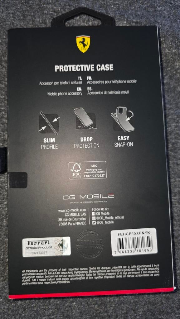 Ferrari iPhone 15 Pro Max Hoesje - Zwart, Schokbestendig, Kunststof, Zwart, Overige merken, Nieuw