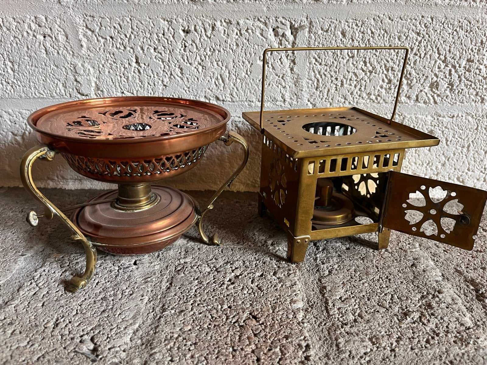 Antieke Koperen en Bronzen Rechauds / Warmhouders, Ophalen, Koper