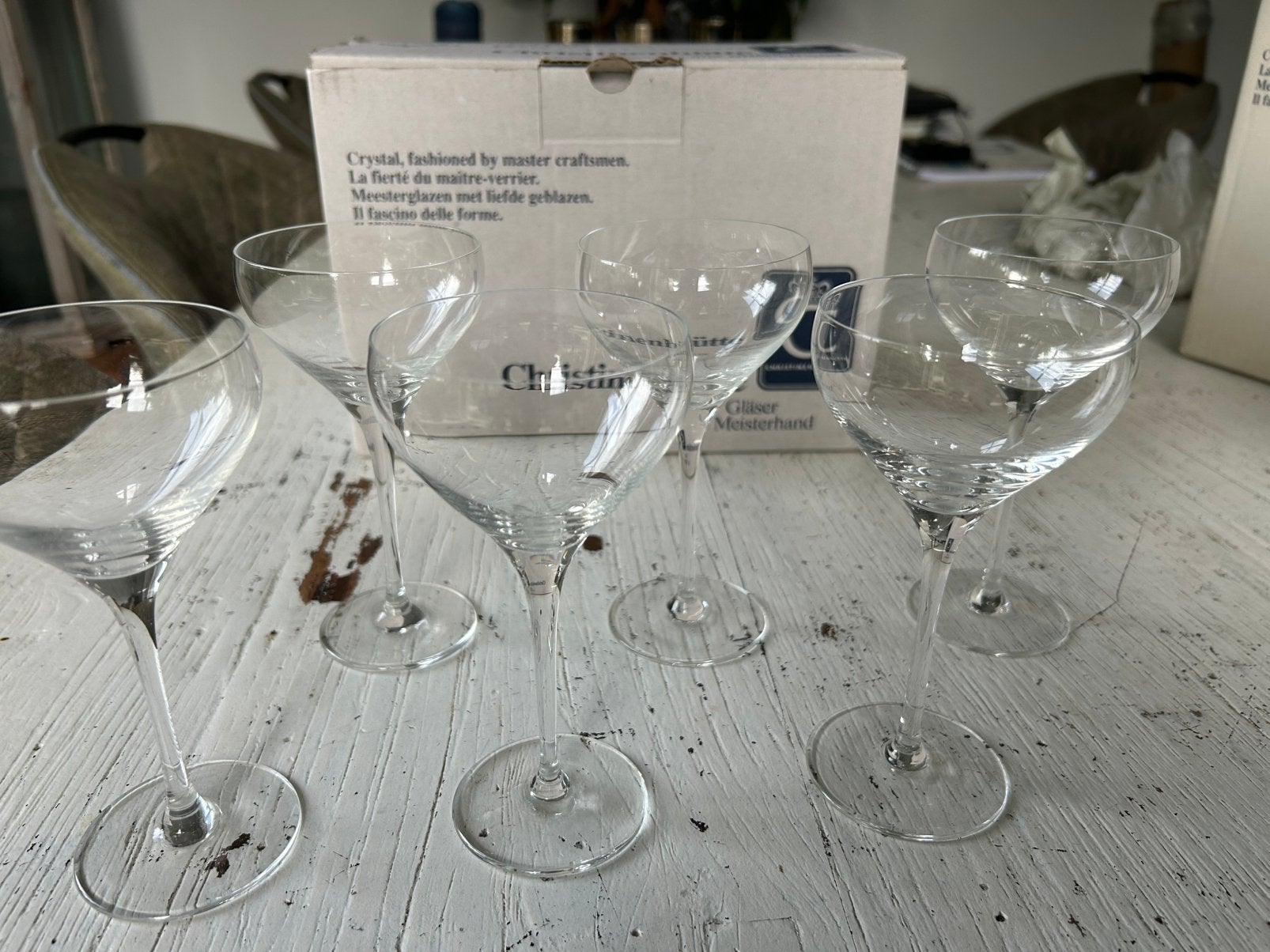 6 kristallen cognac/borrel glazen van Chistinenhutte in doos, Ophalen, Zo goed als nieuw, Overige typen