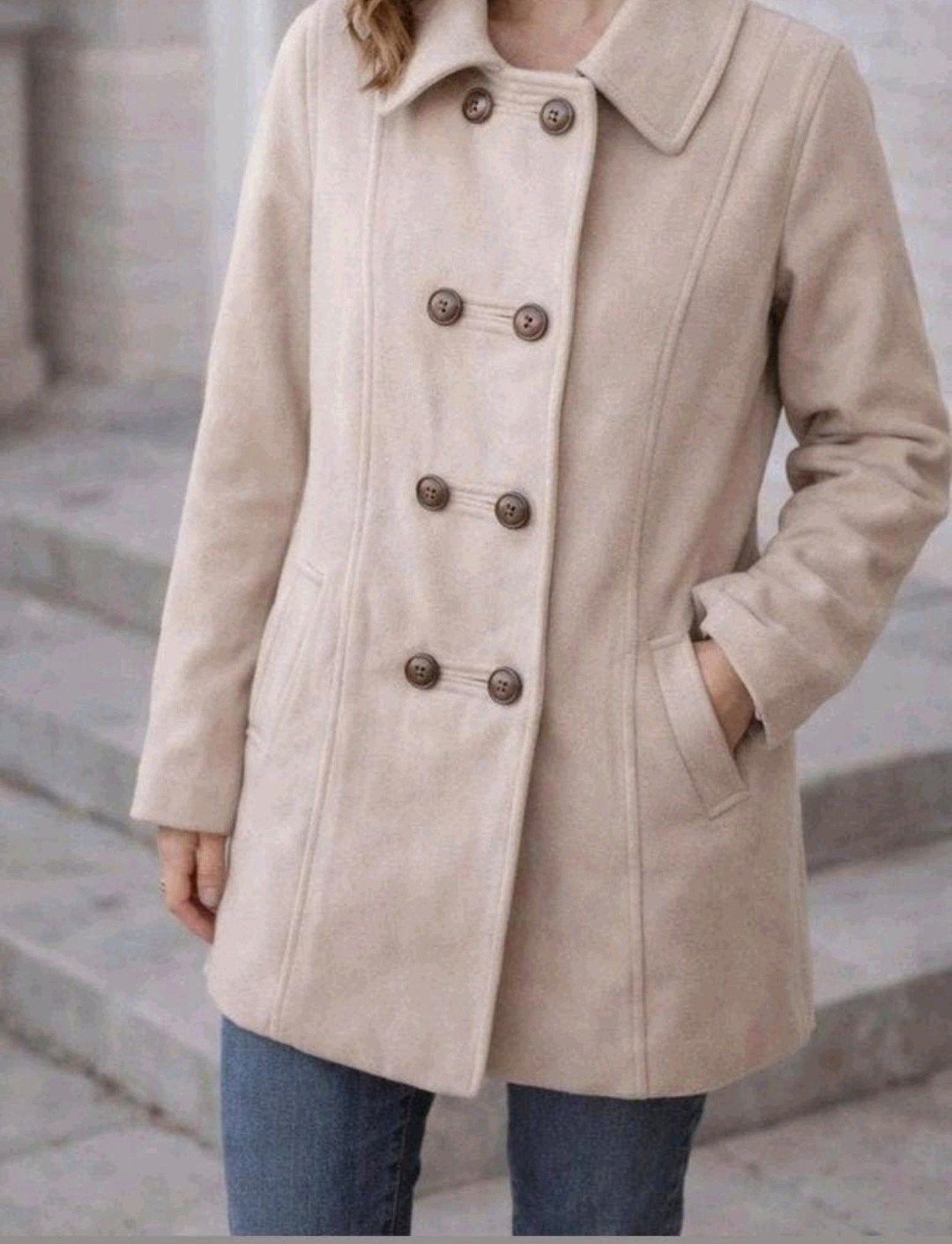 Kirsten wol/kasjmier jas maat 42, Kleding | Dames, Jassen | Winter, Beige, Maat 42/44 (L), Ophalen of Verzenden, Zo goed als nieuw