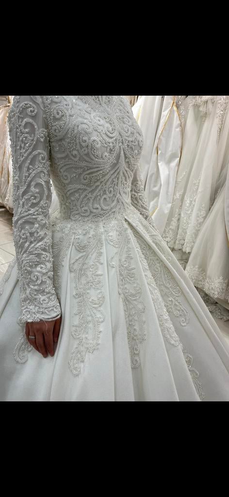 Witte trouwjurk met lange mouwen, Kleding | Dames, Ophalen of Verzenden, Zo goed als nieuw, Wit, Trouwjurk