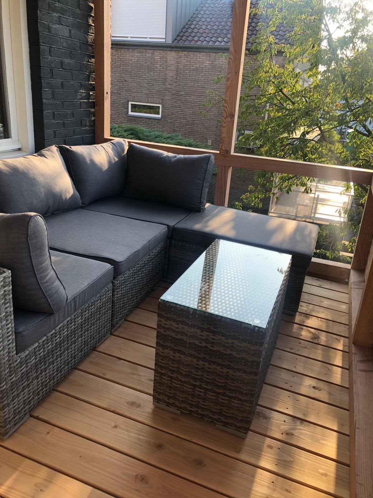 Moderne Loungeset incl. bijzettafel met glazen plaat, Ophalen, 4 zitplaatsen, Gebruikt, Loungeset