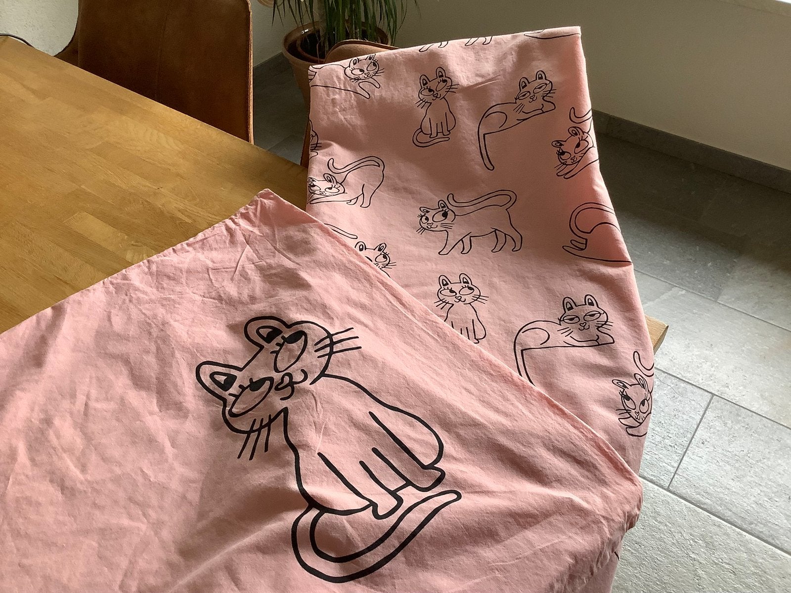 Hema dekbedovertrek met kattenprint 140x200 cm roze, Meisje, Dekbedovertrek, Ophalen of Verzenden, Zo goed als nieuw