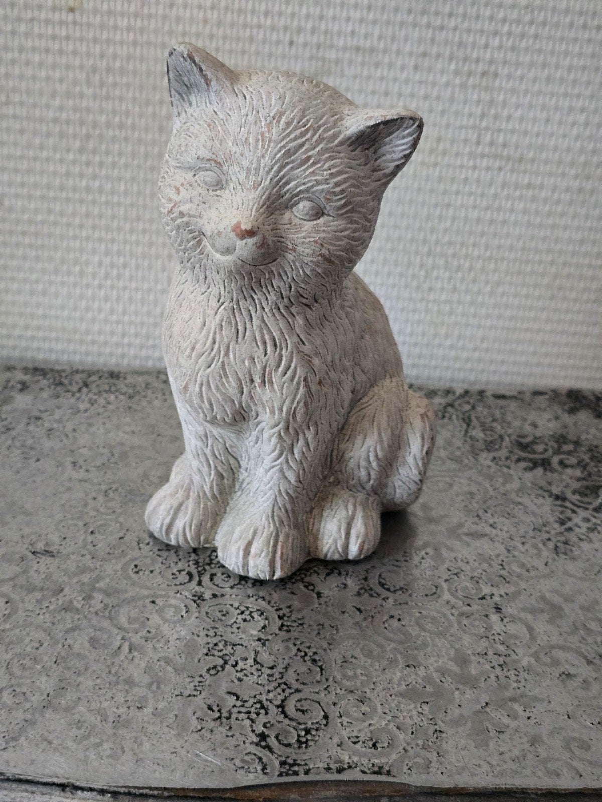 Kattenbeeldje van Steen - Grijs, Verzamelen, Beelden en Beeldjes, Gebruikt, Dier, Ophalen of Verzenden