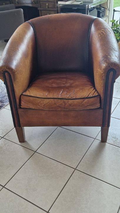 schapenleren fauteuil, Ophalen, Gebruikt, 50 tot 75 cm, Leer
