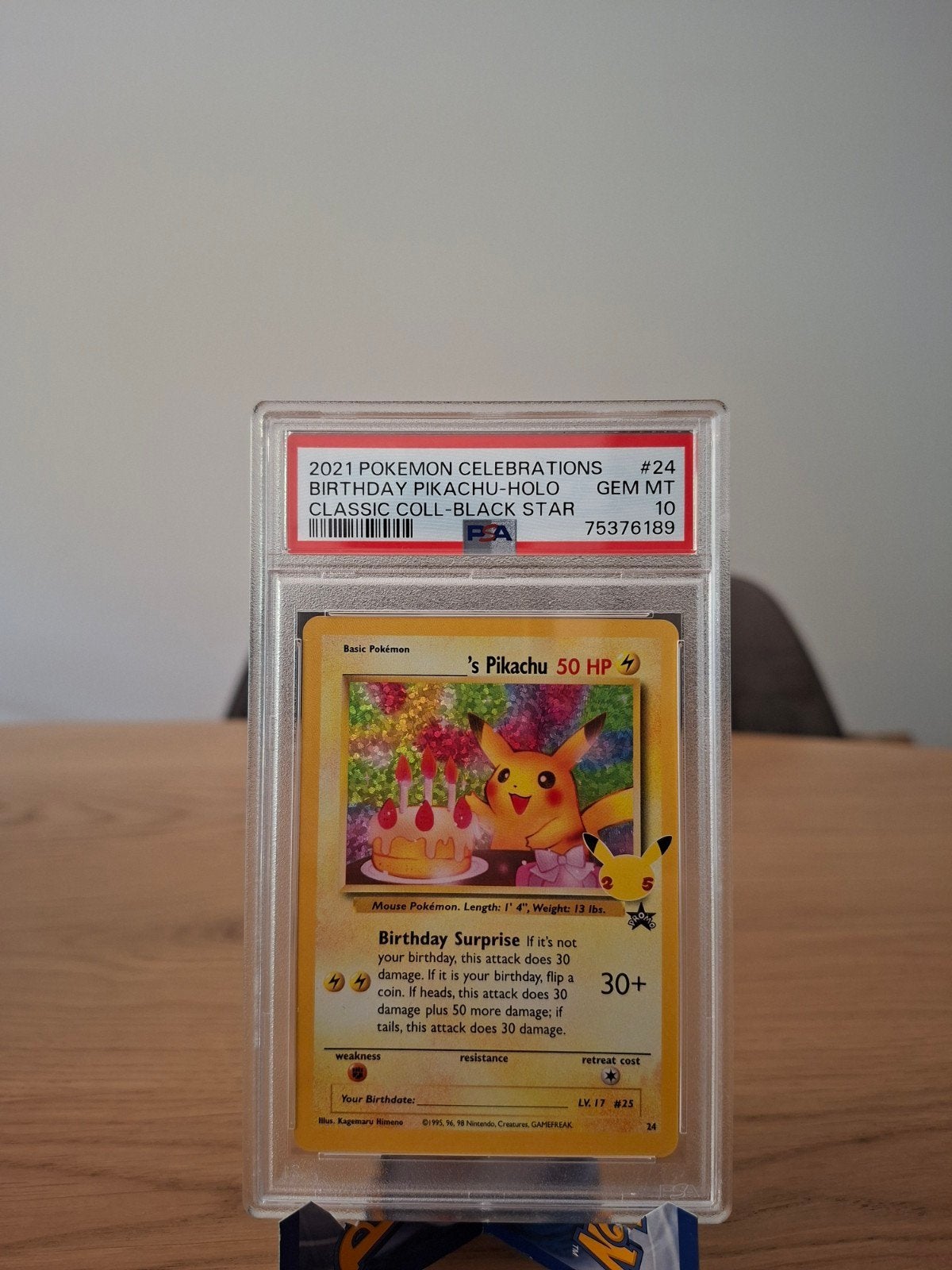 2021 Pokémon Celebrations Birthday Pikachu-Holo PSA 10, Ophalen of Verzenden, Zo goed als nieuw, Losse kaart, Foil