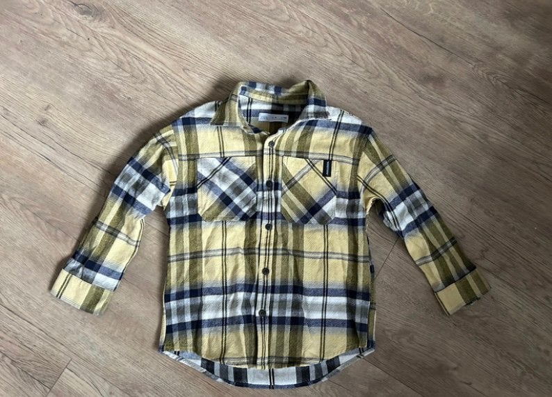 Zara geruit flanellen overhemd geel blauw maat 116 (6 jaar), Verzenden, Zo goed als nieuw, Jongen, Overhemd of Blouse