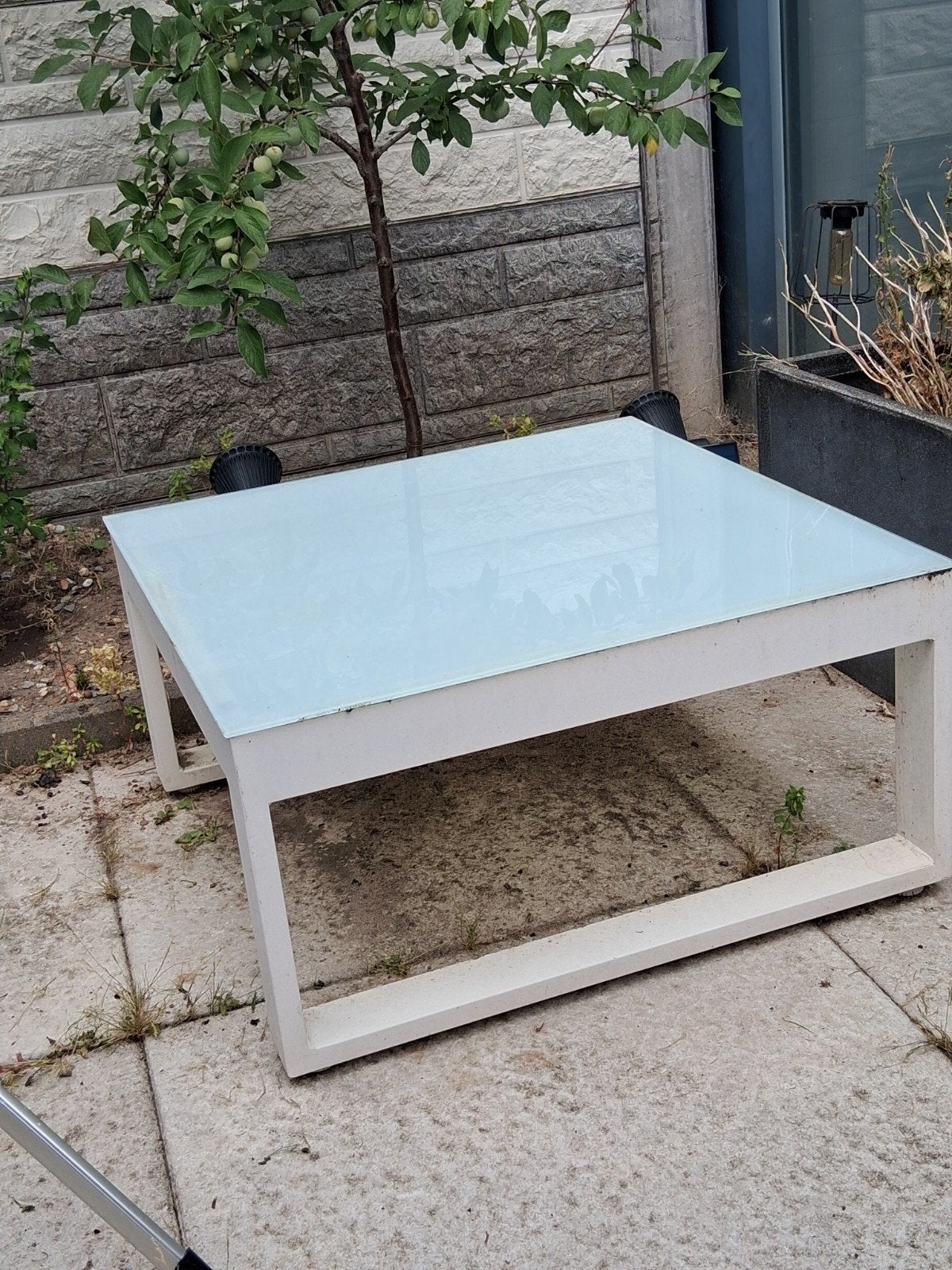 Tuintafel 63,5x63,5 x32,5 cm hoog, Huis en Inrichting, Tafels | Salontafels, Ophalen, 50 tot 100 cm, 50 tot 100 cm, Glas