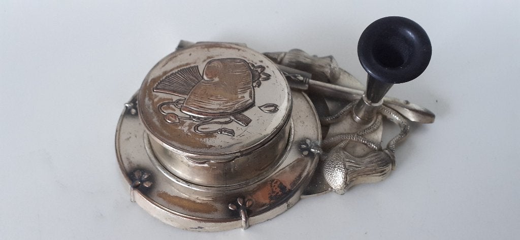 Inktpot met penhouder verzilverd (089), Antiek en Kunst, Ophalen of Verzenden