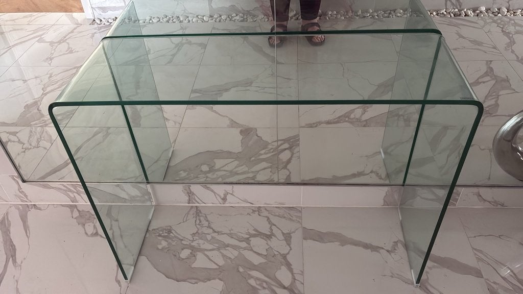 Glazen wand console sidetable, Ophalen, 25 tot 50 cm, Rechthoekig, 100 tot 150 cm