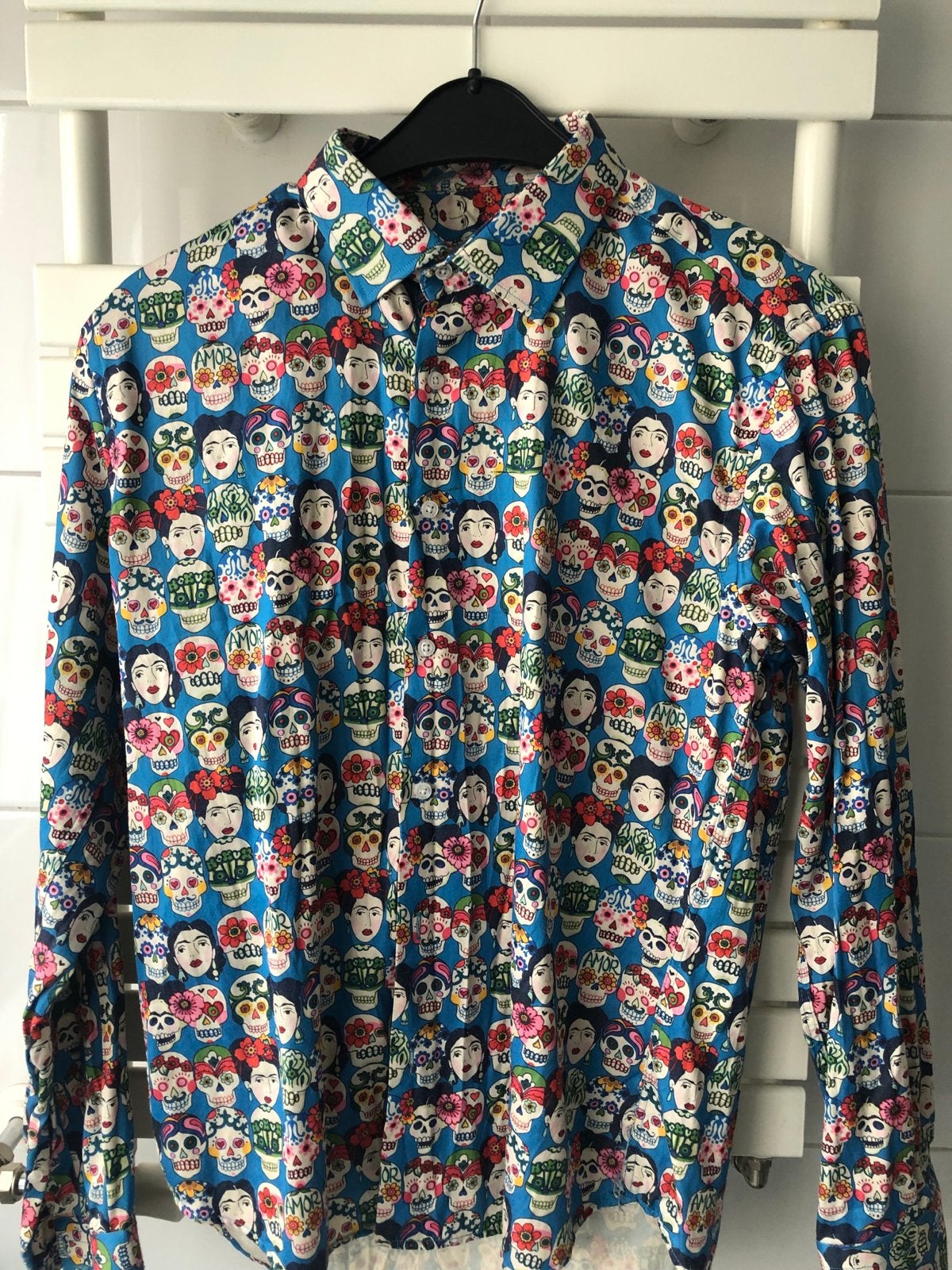 Pradz heren overhemd met Mexicaanse doodskoppen print, Ophalen, Zo goed als nieuw, Meerkleurig, Halswijdte 41/42 (L)
