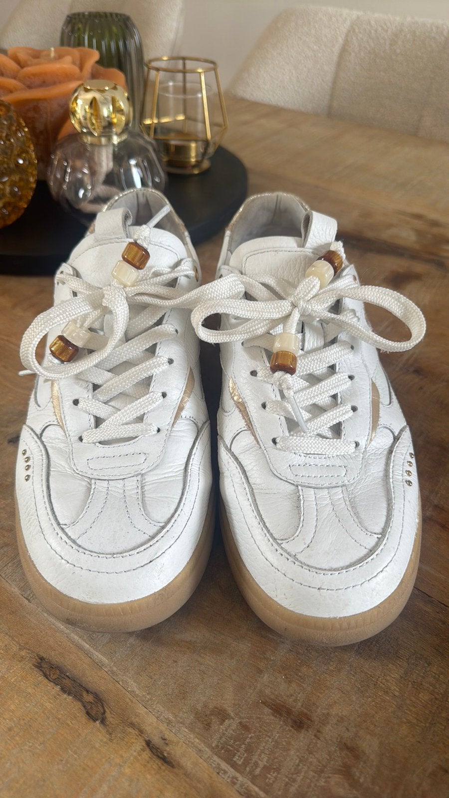 Manfield leren sneakers - maat 40, Ophalen of Verzenden, Zo goed als nieuw, Wit, Sneakers of Gympen