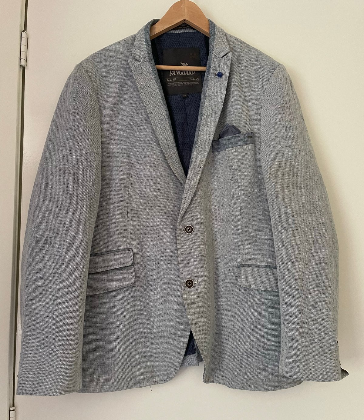 Vanguard Heren Colbert Maat 56 grijs-blauw, Ophalen of Verzenden, Zo goed als nieuw, Maat 56/58 (XL), Grijs
