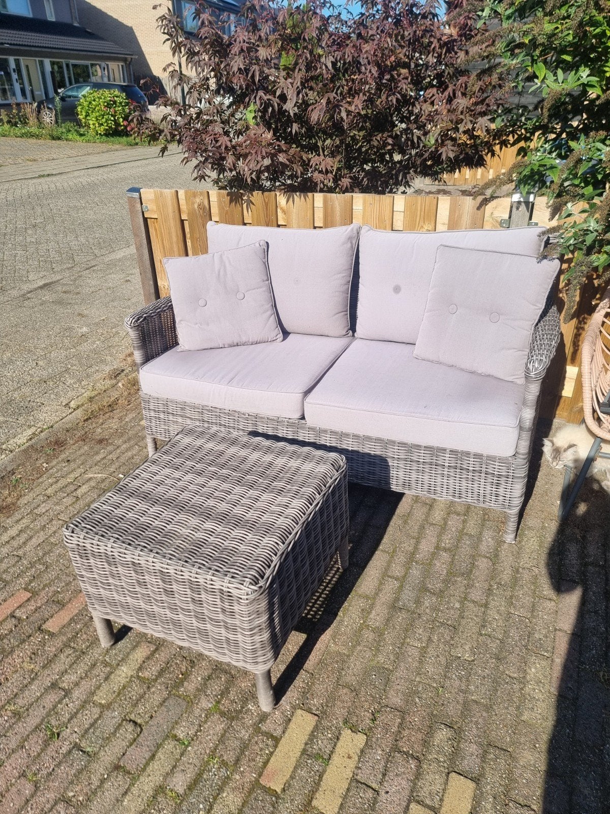 Tuinbank met tafeltje - Extra verstevigd, Ophalen of Verzenden, Gebruikt, Wicker