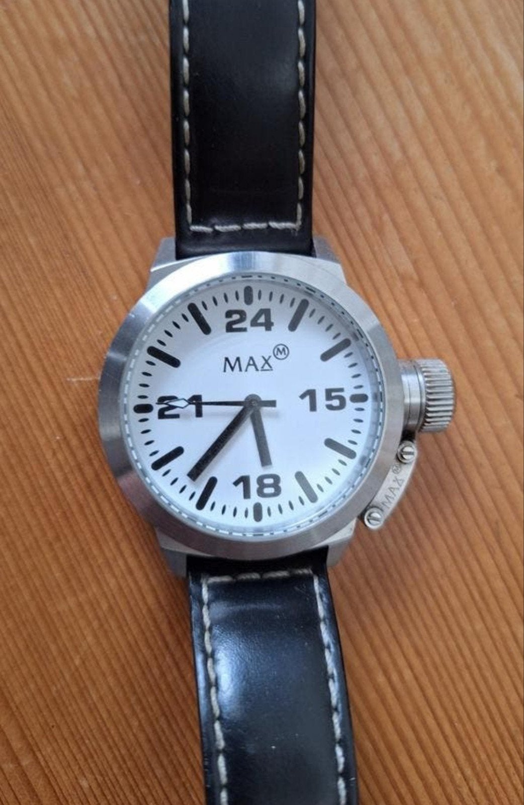 Zo goed als nieuw Max horloge met leren band, Overige merken, Leer, Staal, Polshorloge