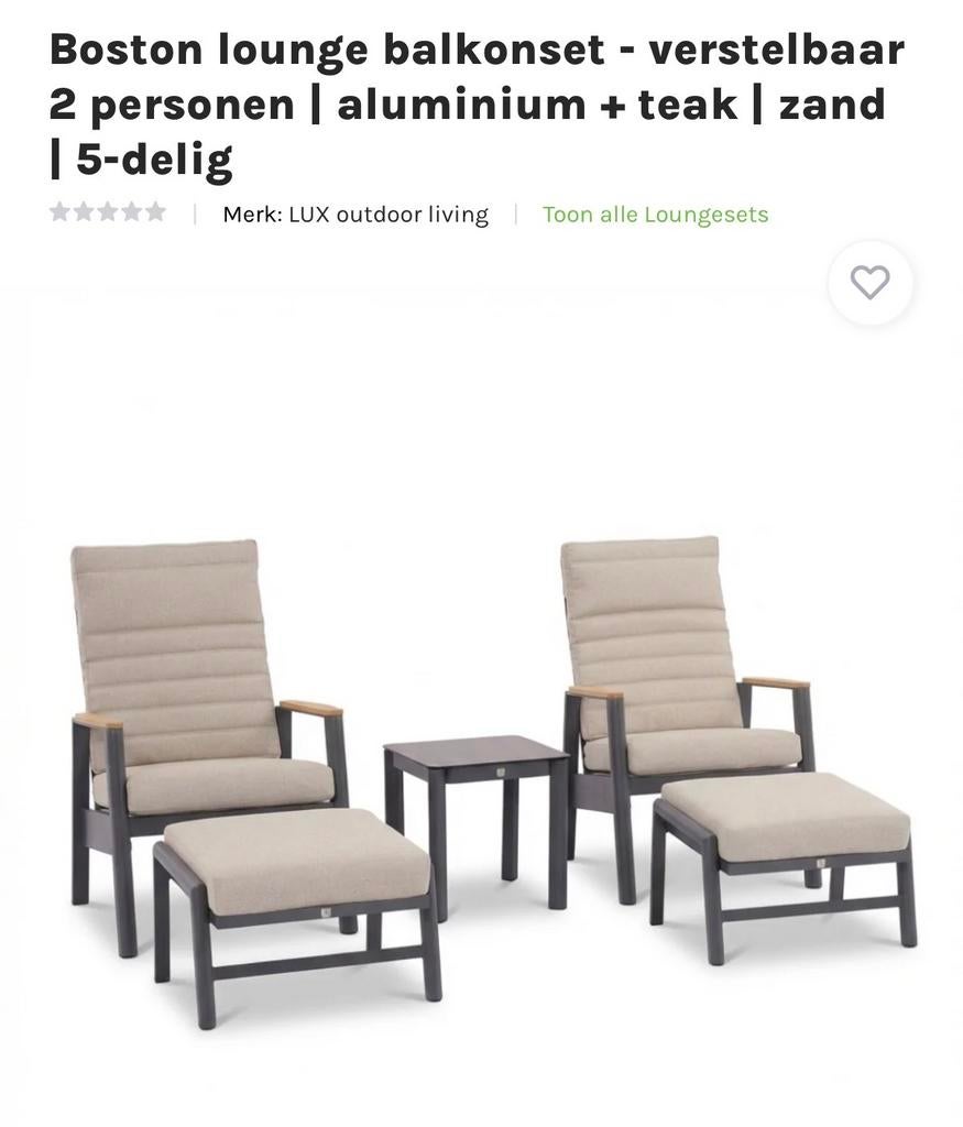 LUX Boston lounge tuinset - verstelbaar 2 persoons NIEUW, Tuin en Terras, Ligbedden, Ophalen, Nieuw, Aluminium, Verstelbaar