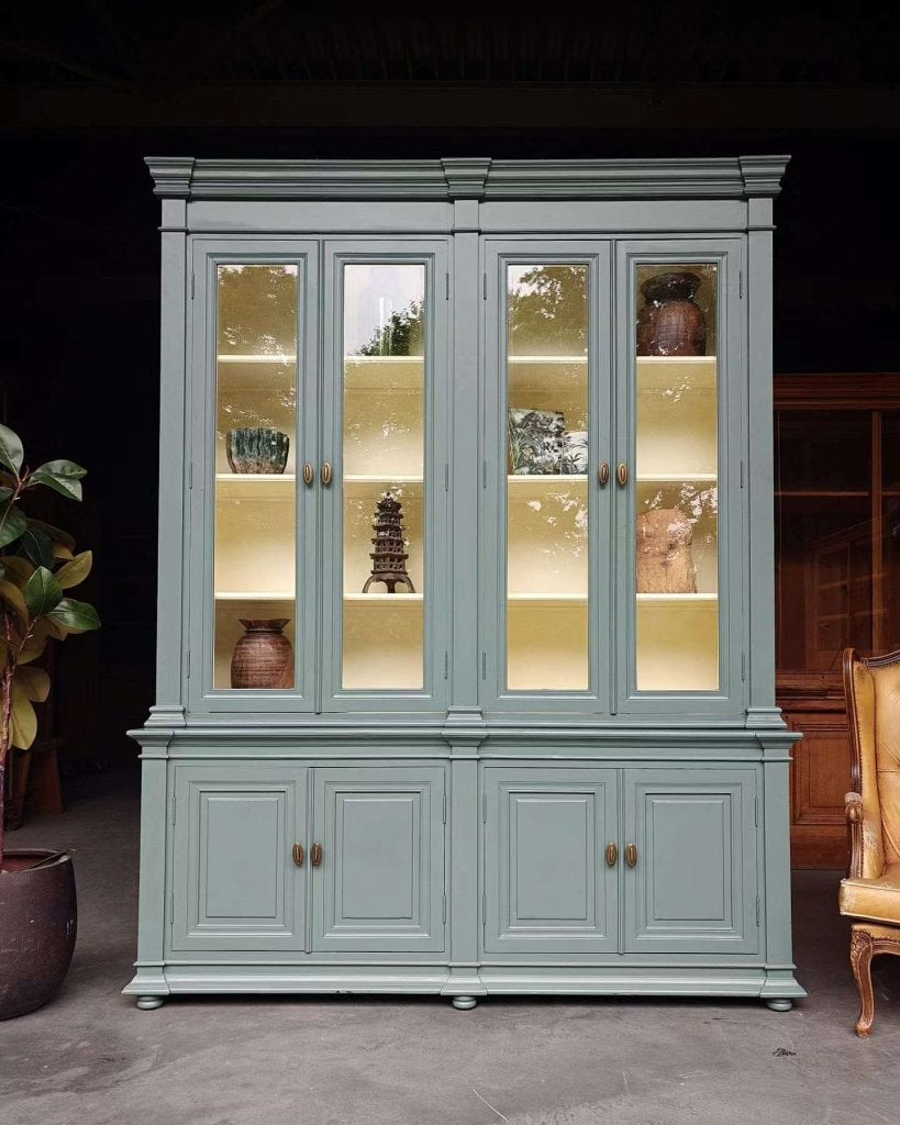 Hoge klassieke vitrinekast | Buffetkast "eucalyptus" #080, Metaal, -, 200 cm of meer, -