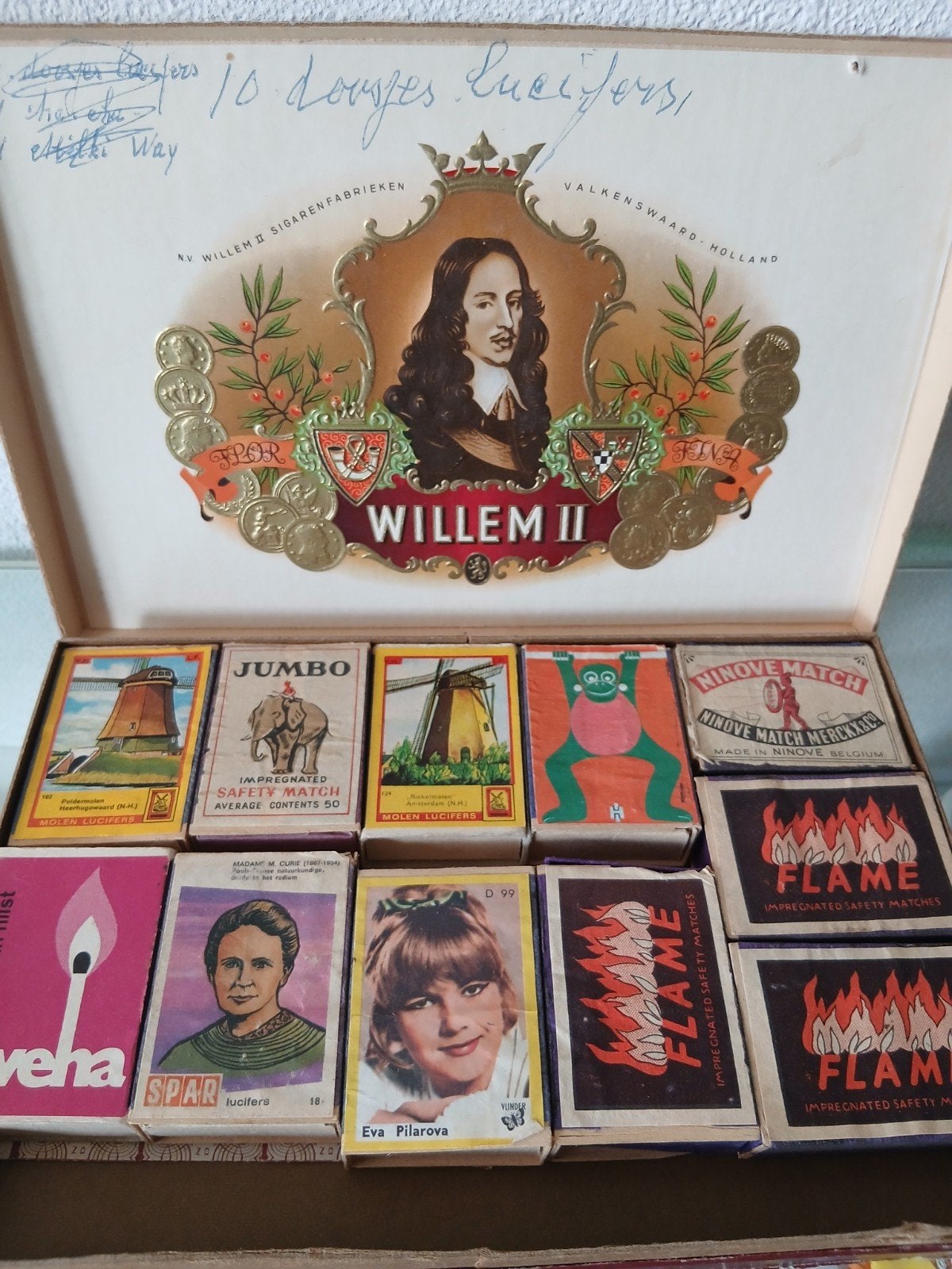 Vintage Willem II sigarendoosjemet luciferdoosjes, Ophalen of Verzenden, Gebruikt, Luciferdoosjes of -merken
