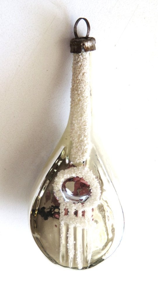 Oude Kerstbal: Bas / Luit ( zilver met witte sneeuw ), Ophalen of Verzenden