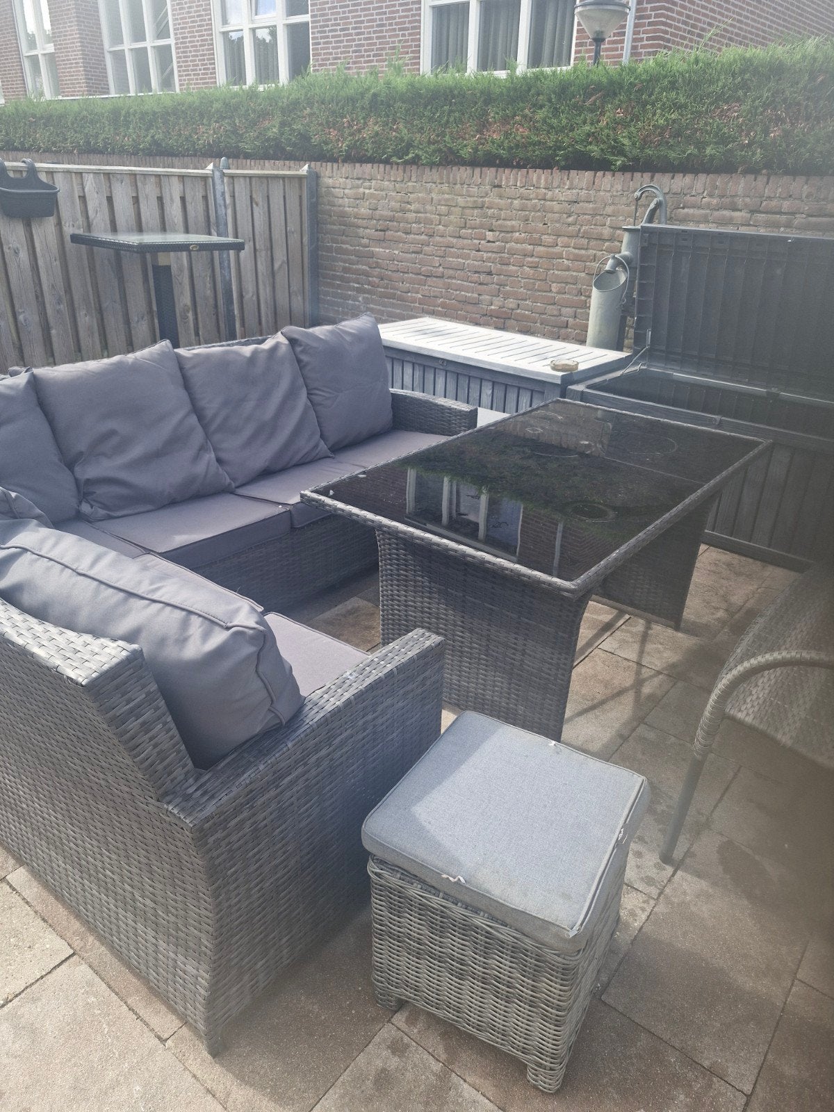 Complete Wicker Loungeset met Eettafel en Hocker, Tuin en Terras, Ophalen