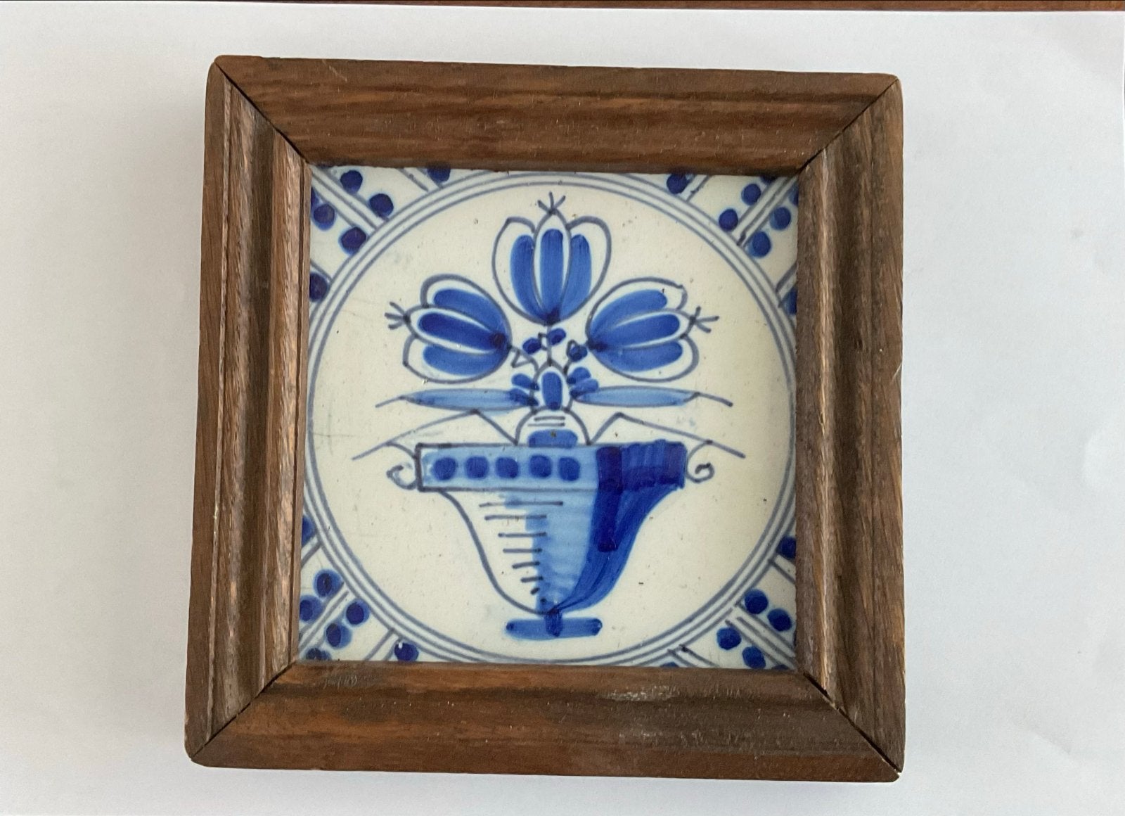 Vintage Delfts Blauw Tegeltje met Houten Lijst, Ophalen of Verzenden
