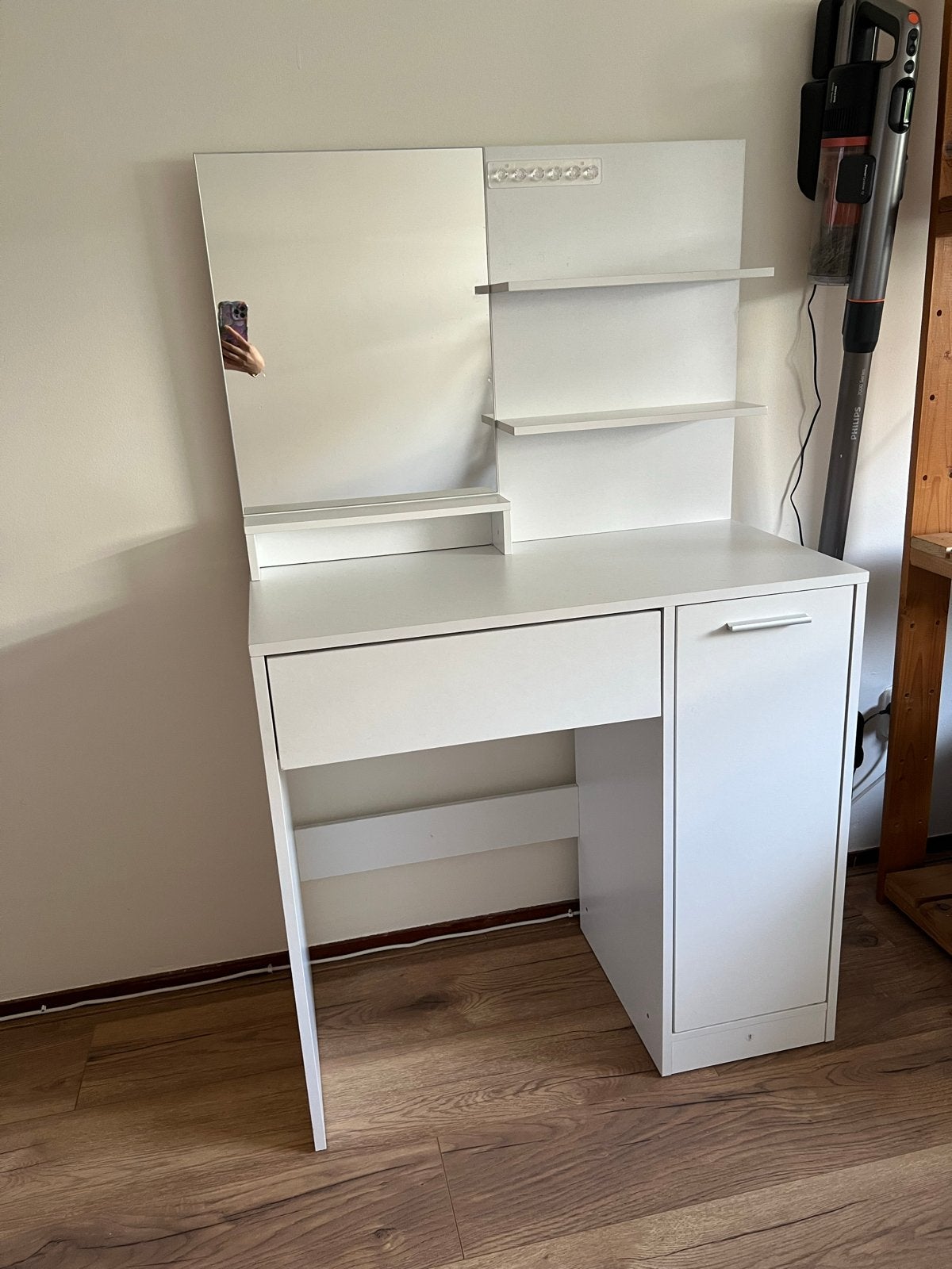 Witte kaptafel/bureau met spiegel en opbergruimte, Ophalen, 100 tot 150 cm, 50 tot 100 cm, Zo goed als nieuw