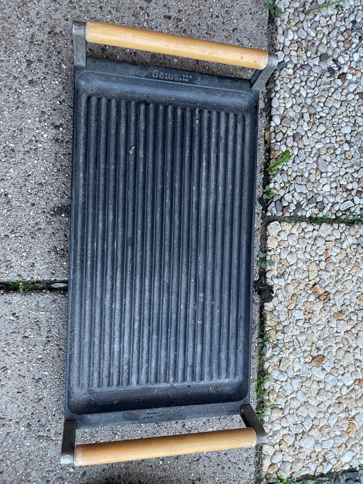 Smeg BB3679 Gietijzeren Grillplaat met Houten Handvatten, Ophalen, Gebruikt, Gietijzer, Overige typen