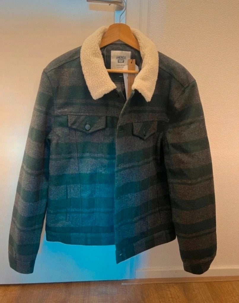Amerikaans Heren Jack met Plaid en Bontkraag, Ophalen of Verzenden, Zo goed als nieuw, Maat 56/58 (XL), Groen