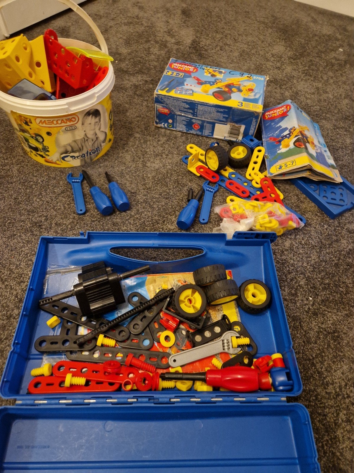 Meccano Junior Bouwsets Bundel met Motor en koffer, Ophalen of Verzenden