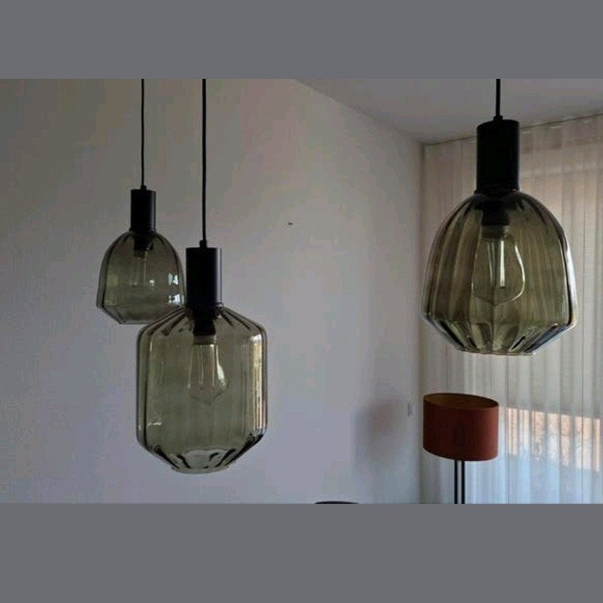 3 delige glazen hanglamp, Huis en Inrichting, Lampen | Hanglampen, Ophalen of Verzenden, Zo goed als nieuw, Glas, Minder dan 50 cm