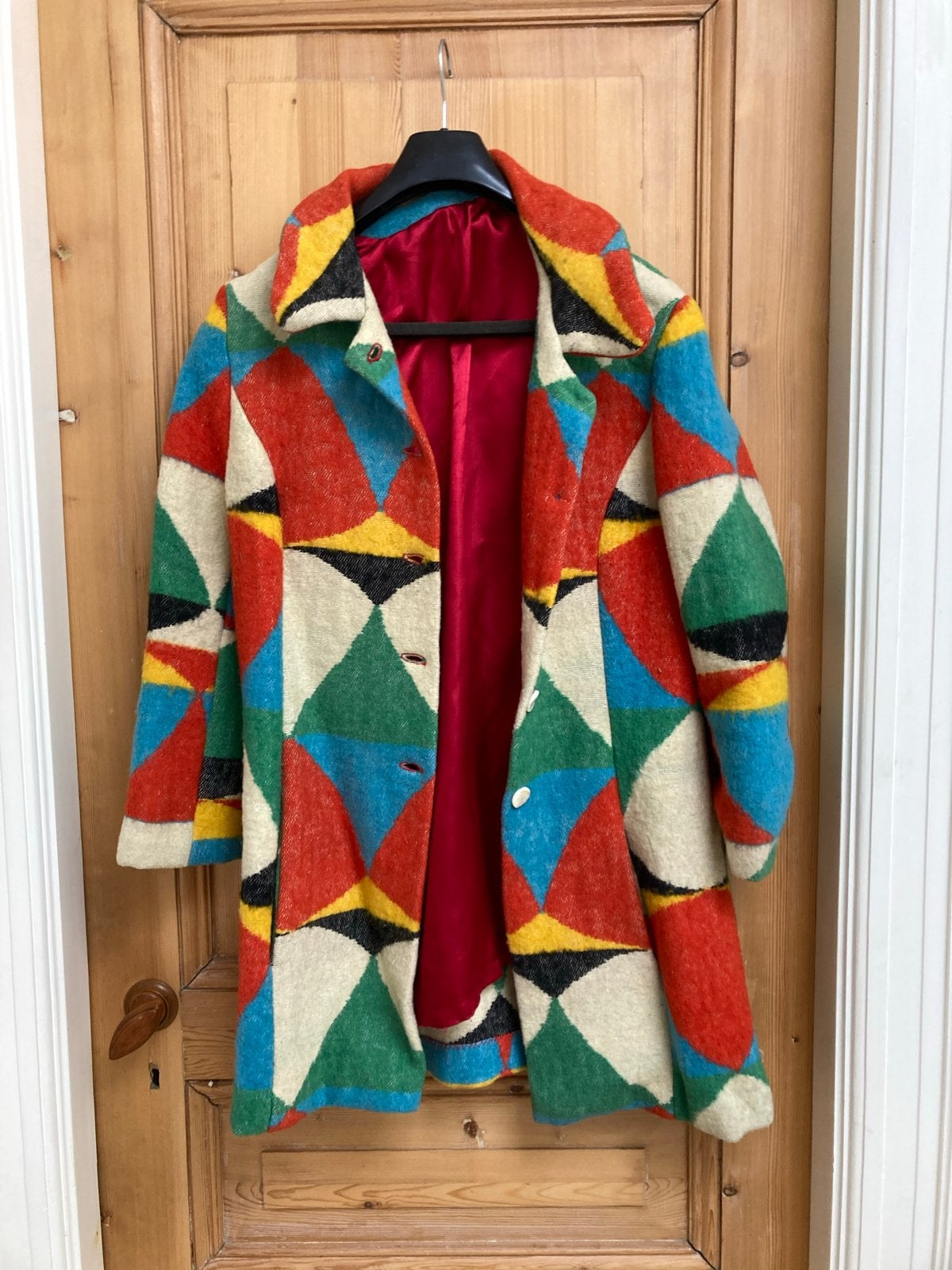 Wollen retro damesjas maat S - Kleurrijk en uniek, Kleding | Dames, Ophalen of Verzenden, Gedragen, Maat 36 (S), Meerkleurig