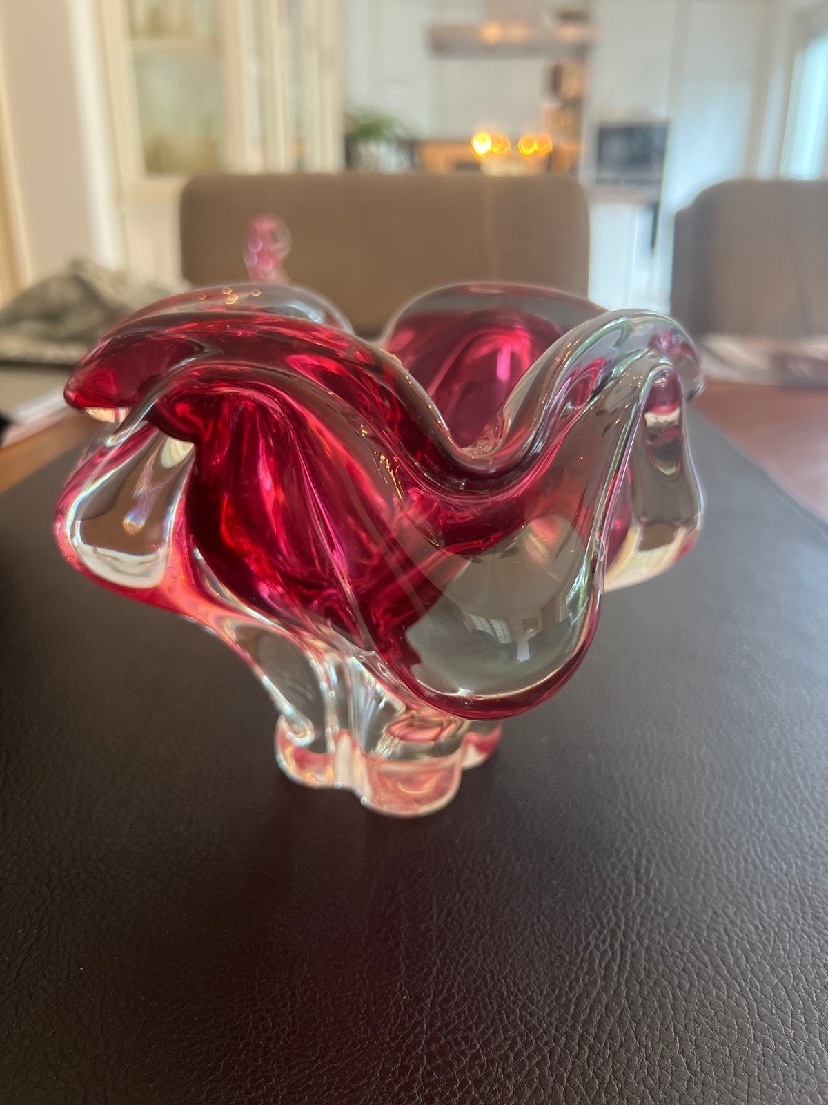 Vintage Murano Glazen asbak op voet Rood, Ophalen