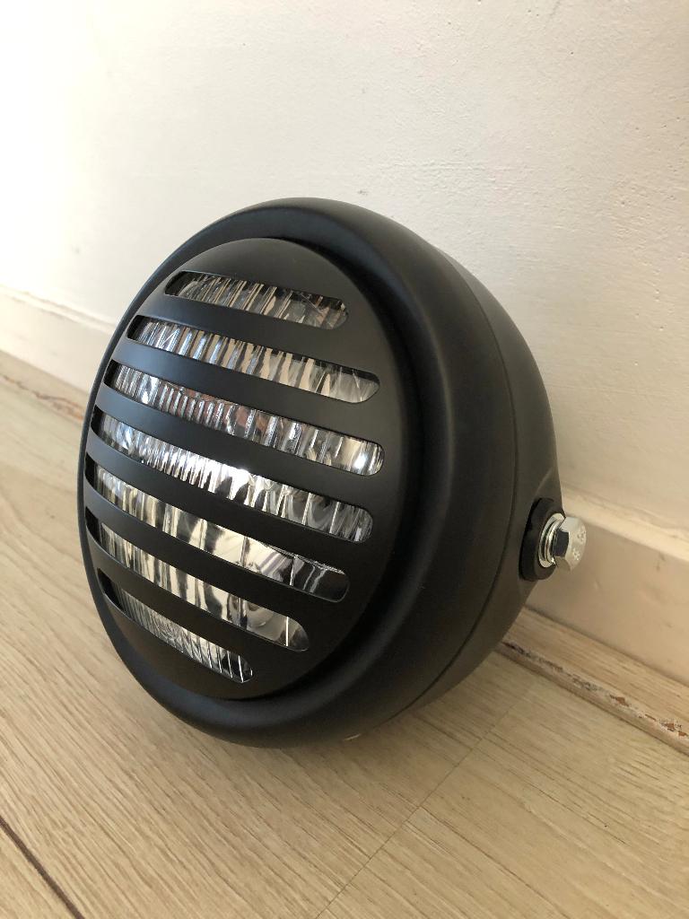 Koplamp zwart caferacer bobber scrambler + rooster, Motoren, Ophalen of Verzenden