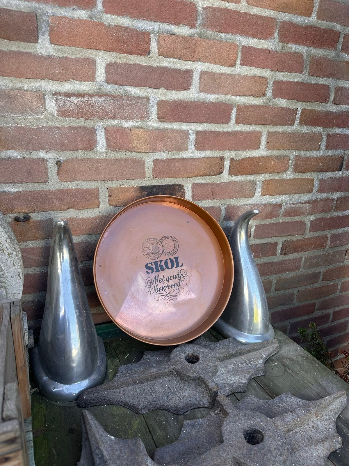 Vintage Koperen Skol Bier Dienblad - 'Met goud bekroond', Ophalen of Verzenden