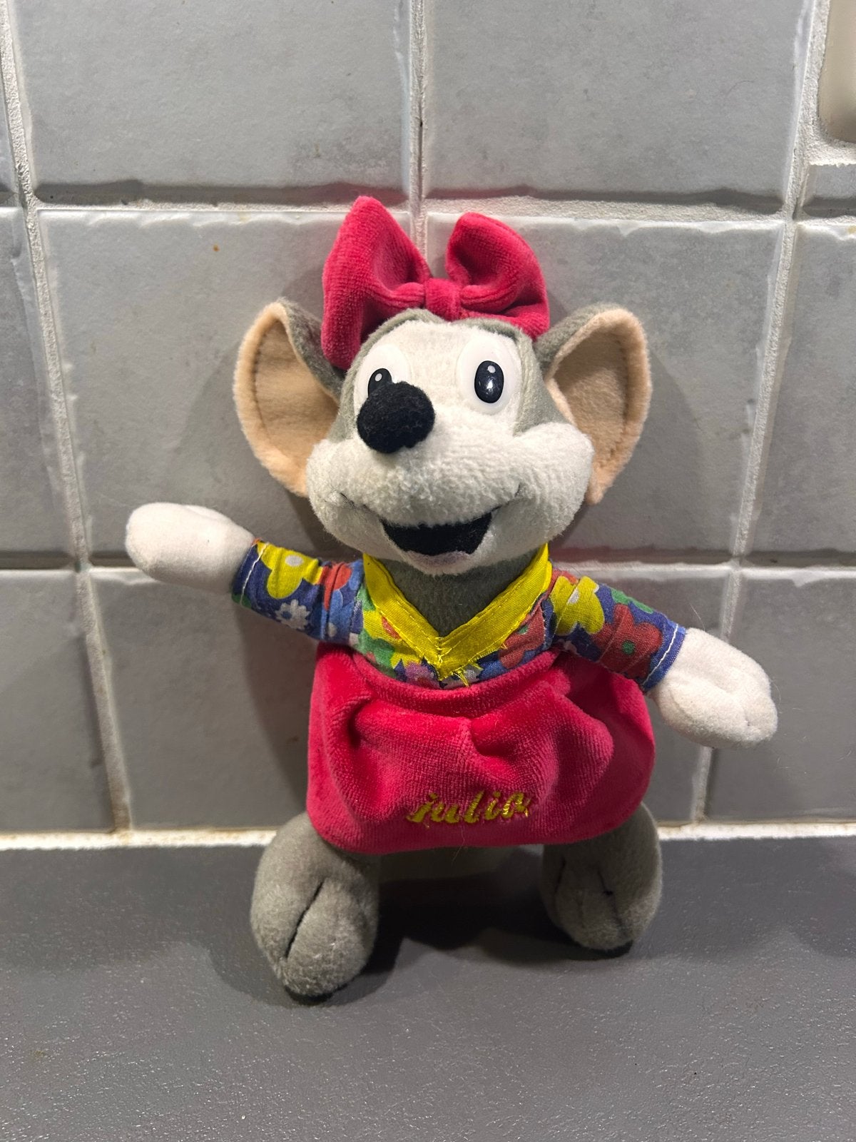 Knuffelmuis met roze strik en jurk julia Julianatoren, Muis, Gebruikt, Grijs, Ophalen of Verzenden